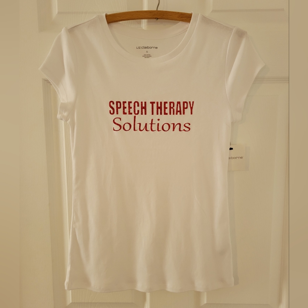 Liz Claiborne short sleeve crew neck Tee Shirt White Speech Therapy Small